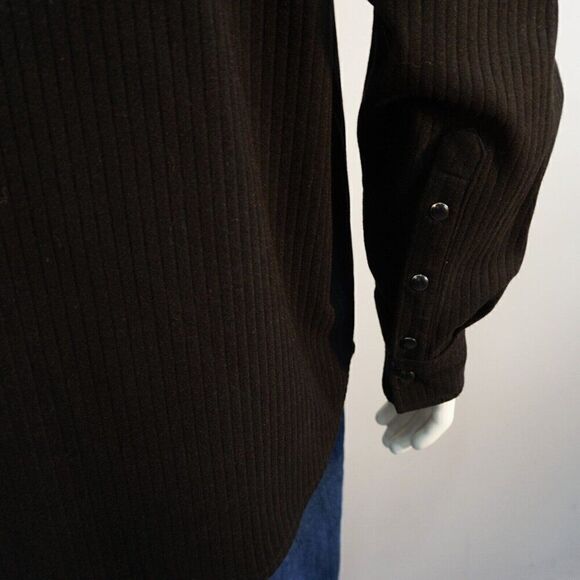 Karl Lagerfeld Men Sz L Shirt Jacket Black Ribbed Knit Snap Buttons Leather Trim - Picture 6 of 12